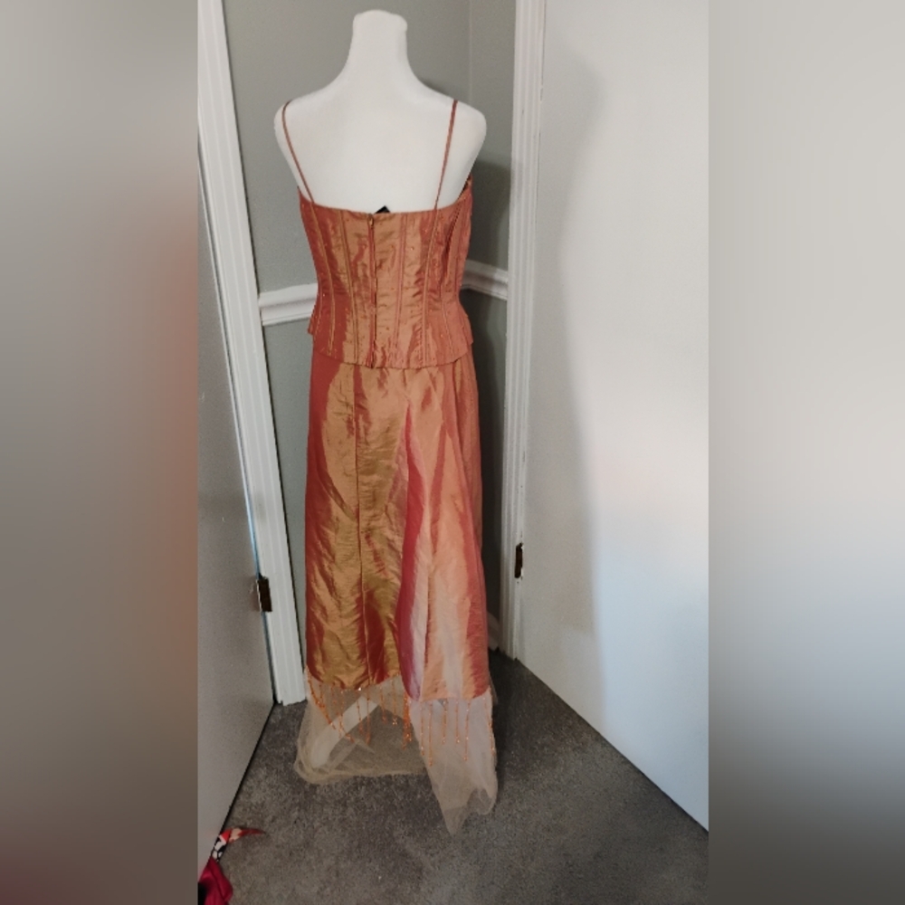 Vintage 2000s Terani Couture Two Piece Beaded Tassel Corset Skirt Set Sz 8 - Picture 5 of 7